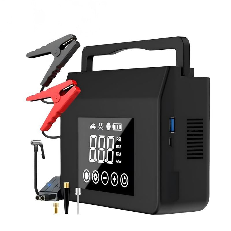 Portable Car Jump Starter, 4000A Jump Starter + 150PSI Tire Inflator, 15000mAh Power Bank, LED Light – 4-in-1 Road Rescue