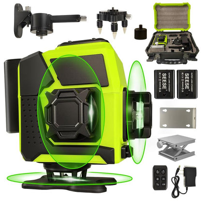 【TikTokShopHolidayHaul】SEESE 12-Line Green Laser Level 3x360° Self-Leveling Remote Control Dual Batteries Full Accessories for Tile Cabinet Home Improvement Gift for Christmas New Year