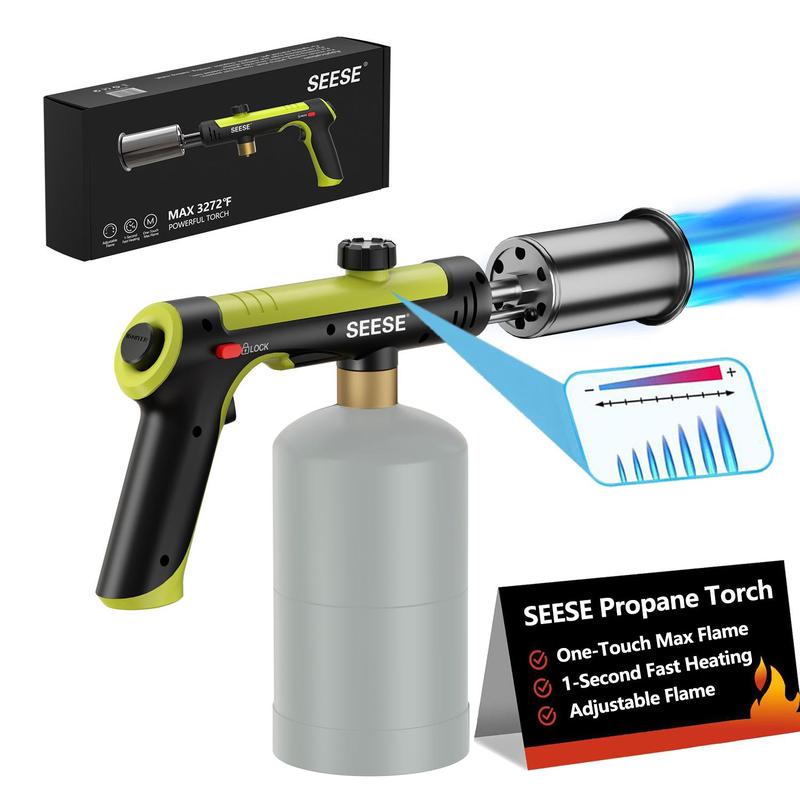 SEESE Powerful Propane Torch(Propane Tank Not Included),With One-Touch Max Fire Button and Safety Lock, Adjustable Blow Torch for Sous Vide Searing Steak, BBQ,Fireplace,Charcoal Wood，Excellent Gift for Christmas and New Year