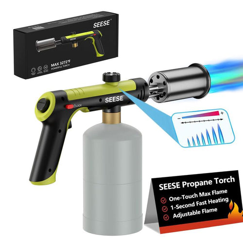 SEESE Powerful Propane Torch(Propane Tank Not Included),With One-Touch Max Fire Button and Safety Lock, Adjustable Blow Torch for Sous Vide Searing Steak, BBQ,Fireplace,Charcoal Wood，Excellent Gift for Christmas and New Year