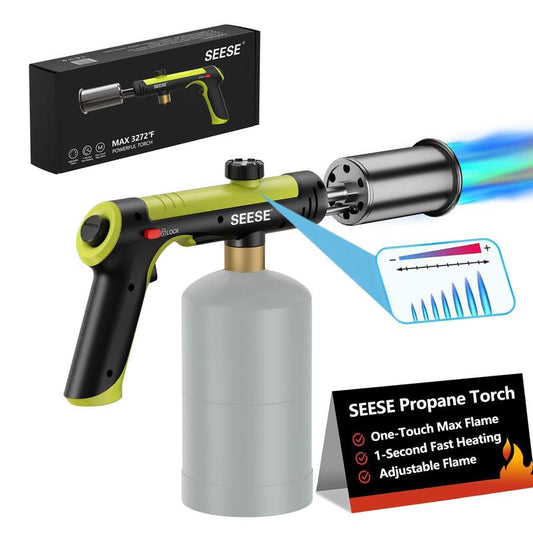 SEESE Powerful Propane Torch(Propane Tank Not Included),With One-Touch Max Fire Button and Safety Lock, Adjustable Blow Torch for Sous Vide Searing Steak, BBQ,Fireplace,Charcoal Wood，Excellent Gift for Christmas and New Year