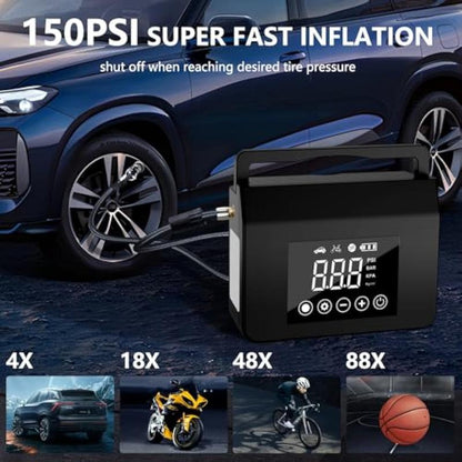 Portable Car Jump Starter, 4000A Jump Starter + 150PSI Tire Inflator, 15000mAh Power Bank, LED Light – 4-in-1 Road Rescue